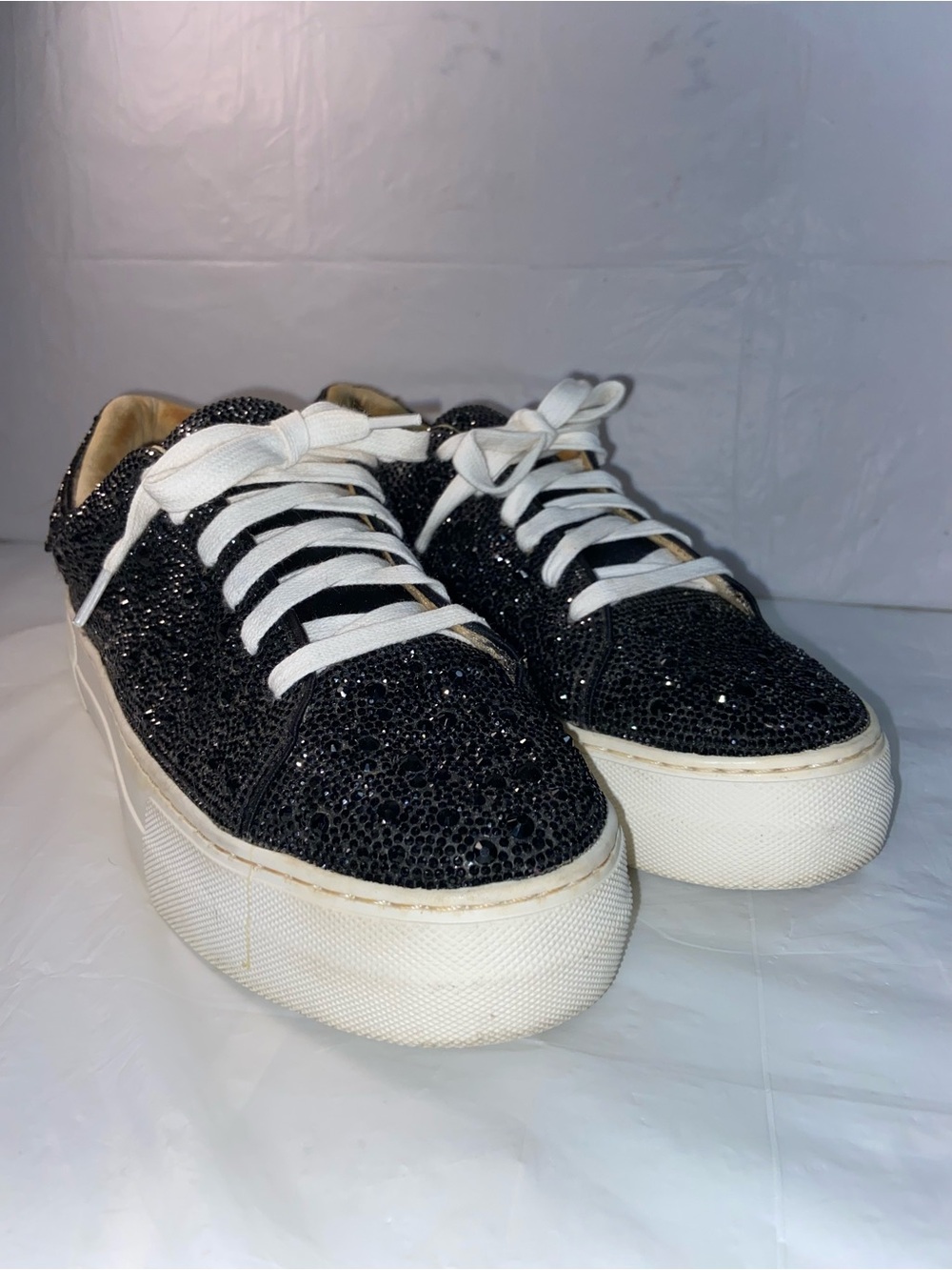 Betsey Johnson Black Sequin Platform Sneakers